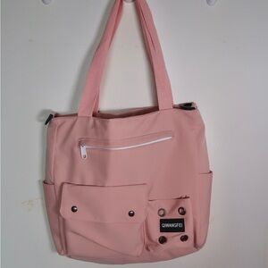 Pink Tote Crossbody Asian Style Spacious Bag with multiple pockets